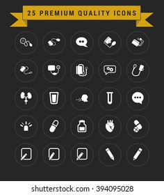25 Premium Quality icon set. vintage yellow banner on top