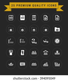 25 Premium Quality icon set. vintage yellow banner on top