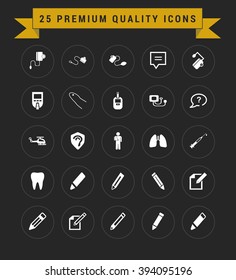 25 Premium Quality icon set. vintage yellow banner on top