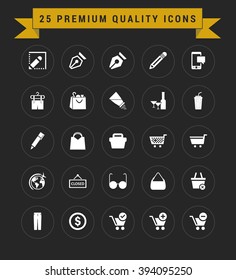 25 Premium Quality icon set. vintage yellow banner on top