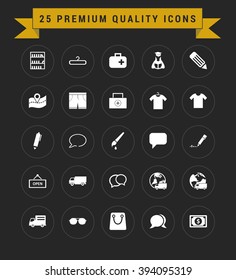 25 Premium Quality icon set. vintage yellow banner on top