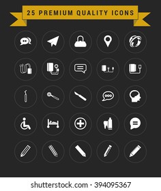 25 Premium Quality icon set. vintage yellow banner on top