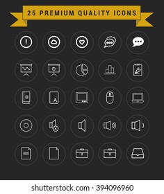 25 Premium Quality icon set. vintage yellow banner on top