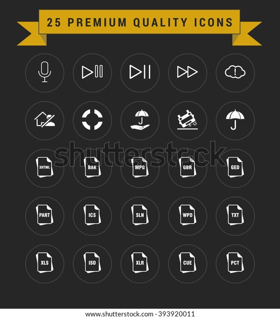 25\
Premium Quality icon set. vintage yellow banner on\
top