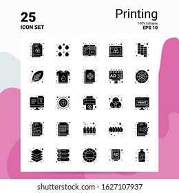 25 Printing Icon Set. 100% Editable EPS 10 Files. Business Logo Concept Ideas Solid Glyph icon design