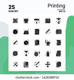 25 Printing Icon Set. 100% Editable EPS 10 Files. Business Logo Concept Ideas Solid Glyph icon design