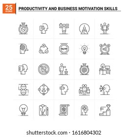 25 Productivity And Business Motivation Skills icon set. vector background