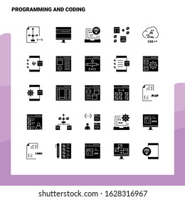 25 Programming And Coding Icon set. Solid Glyph Icon Vector Illustration Template For Web and Mobile. Ideas for business company.
