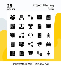25 Project Planing Icon Set. 100% Editable EPS 10 Files. Business Logo Concept Ideas Solid Glyph icon design