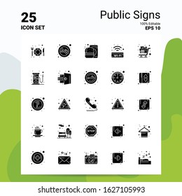25 Public Signs Icon Set. 100% Editable EPS 10 Files. Business Logo Concept Ideas Solid Glyph icon design
