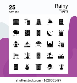 25 Rainy Icon Set. 100% Editable EPS 10 Files. Business Logo Concept Ideas Solid Glyph icon design