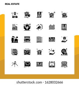 25 Real Estate Icon set. Solid Glyph Icon Vector Illustration Template For Web and Mobile. Ideas for business company.