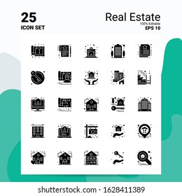 25 Real Estate Icon Set. 100% Editable EPS 10 Files. Business Logo Concept Ideas Solid Glyph icon design