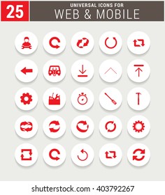 25 Red Universal icon set. simple pictogram minimal, flat, solid, mono, monochrome, plain, contemporary style. Vector illustration web internet design elements
