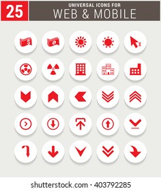 25 Red Universal icon set. simple pictogram minimal, flat, solid, mono, monochrome, plain, contemporary style. Vector illustration web internet design elements
