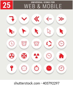 25 Red Universal icon set. simple pictogram minimal, flat, solid, mono, monochrome, plain, contemporary style. Vector illustration web internet design elements
