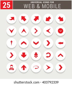 25 Red Universal icon set. simple pictogram minimal, flat, solid, mono, monochrome, plain, contemporary style. Vector illustration web internet design elements

