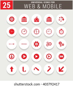 25 Red Universal icon set. simple pictogram minimal, flat, solid, mono, monochrome, plain, contemporary style. Vector illustration web internet design elements
