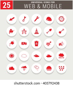 25 Red Universal icon set. simple pictogram minimal, flat, solid, mono, monochrome, plain, contemporary style. Vector illustration web internet design elements
