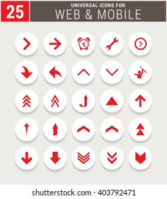 25 Red Universal icon set. simple pictogram minimal, flat, solid, mono, monochrome, plain, contemporary style. Vector illustration web internet design elements
