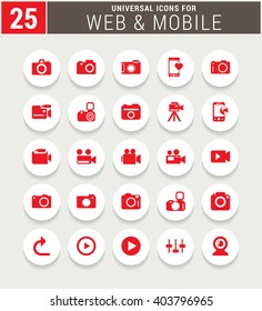 25 Red Universal icon set. simple pictogram minimal, flat, solid, mono, monochrome, plain, contemporary style. Vector illustration web internet design elements
