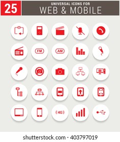 25 Red Universal icon set. simple pictogram minimal, flat, solid, mono, monochrome, plain, contemporary style. Vector illustration web internet design elements
