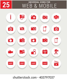 25 Red Universal icon set. simple pictogram minimal, flat, solid, mono, monochrome, plain, contemporary style. Vector illustration web internet design elements

