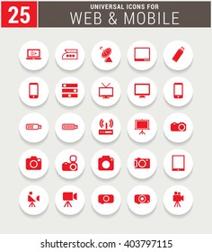 25 Red Universal icon set. simple pictogram minimal, flat, solid, mono, monochrome, plain, contemporary style. Vector illustration web internet design elements
