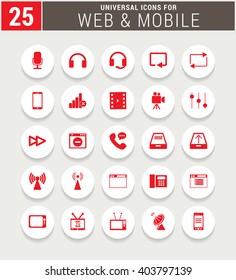 25 Red Universal icon set. simple pictogram minimal, flat, solid, mono, monochrome, plain, contemporary style. Vector illustration web internet design elements

