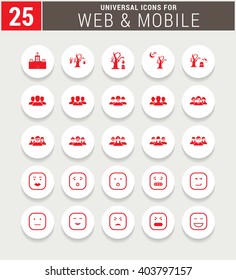 25 Red Universal icon set. simple pictogram minimal, flat, solid, mono, monochrome, plain, contemporary style. Vector illustration web internet design elements
