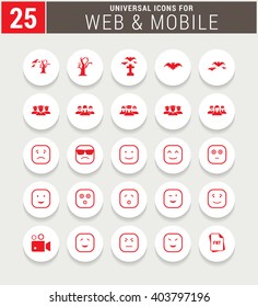 25 Red Universal icon set. simple pictogram minimal, flat, solid, mono, monochrome, plain, contemporary style. Vector illustration web internet design elements
