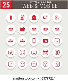 25 Red Universal icon set. simple pictogram minimal, flat, solid, mono, monochrome, plain, contemporary style. Vector illustration web internet design elements

