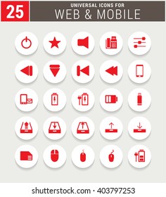 25 Red Universal icon set. simple pictogram minimal, flat, solid, mono, monochrome, plain, contemporary style. Vector illustration web internet design elements
