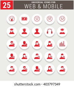 25 Red Universal icon set. simple pictogram minimal, flat, solid, mono, monochrome, plain, contemporary style. Vector illustration web internet design elements
