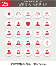 25 Red Universal icon set. simple pictogram minimal, flat, solid, mono, monochrome, plain, contemporary style. Vector illustration web internet design elements

