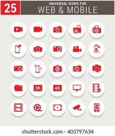25 Red Universal icon set. simple pictogram minimal, flat, solid, mono, monochrome, plain, contemporary style. Vector illustration web internet design elements
