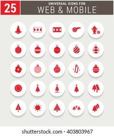 25 Red Universal icon set. simple pictogram minimal, flat, solid, mono, monochrome, plain, contemporary style. Vector illustration web internet design elements