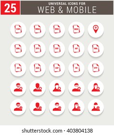 25 Red Universal icon set. simple pictogram minimal, flat, solid, mono, monochrome, plain, contemporary style. Vector illustration web internet design elements