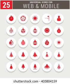 25 Red Universal icon set. simple pictogram minimal, flat, solid, mono, monochrome, plain, contemporary style. Vector illustration web internet design elements