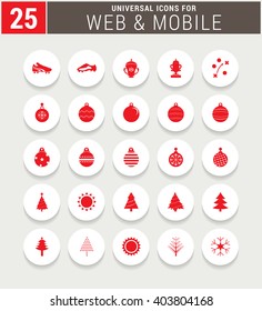 25 Red Universal icon set. simple pictogram minimal, flat, solid, mono, monochrome, plain, contemporary style. Vector illustration web internet design elements
