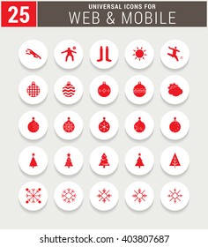 25 Red Universal icon set. simple pictogram minimal, flat, solid, mono, monochrome, plain, contemporary style. Vector illustration web internet design elements