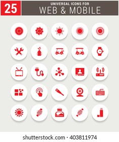 25 Red Universal icon set. simple pictogram minimal, flat, solid, mono, monochrome, plain, contemporary style. Vector illustration web internet design elements
