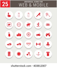 25 Red Universal icon set. simple pictogram minimal, flat, solid, mono, monochrome, plain, contemporary style. Vector illustration web internet design elements
