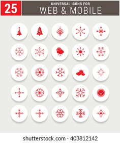 25 Red Universal icon set. simple pictogram minimal, flat, solid, mono, monochrome, plain, contemporary style. Vector illustration web internet design elements
