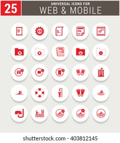 25 Red Universal icon set. simple pictogram minimal, flat, solid, mono, monochrome, plain, contemporary style. Vector illustration web internet design elements
