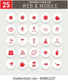 25 Red Universal icon set. simple pictogram minimal, flat, solid, mono, monochrome, plain, contemporary style. Vector illustration web internet design elements
