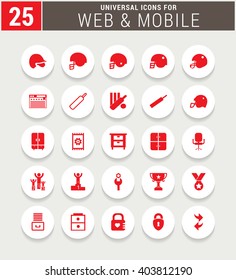 25 Red Universal icon set. simple pictogram minimal, flat, solid, mono, monochrome, plain, contemporary style. Vector illustration web internet design elements
