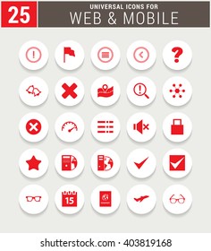 25 Red Universal icon set. simple pictogram minimal, flat, solid, mono, monochrome, plain, contemporary style. Vector illustration web internet design elements