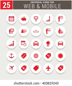 25 Red Universal icon set. simple pictogram minimal, flat, solid, mono, monochrome, plain, contemporary style. Vector illustration web internet design elements