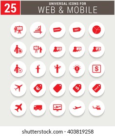 25 Red Universal icon set. simple pictogram minimal, flat, solid, mono, monochrome, plain, contemporary style. Vector illustration web internet design elements